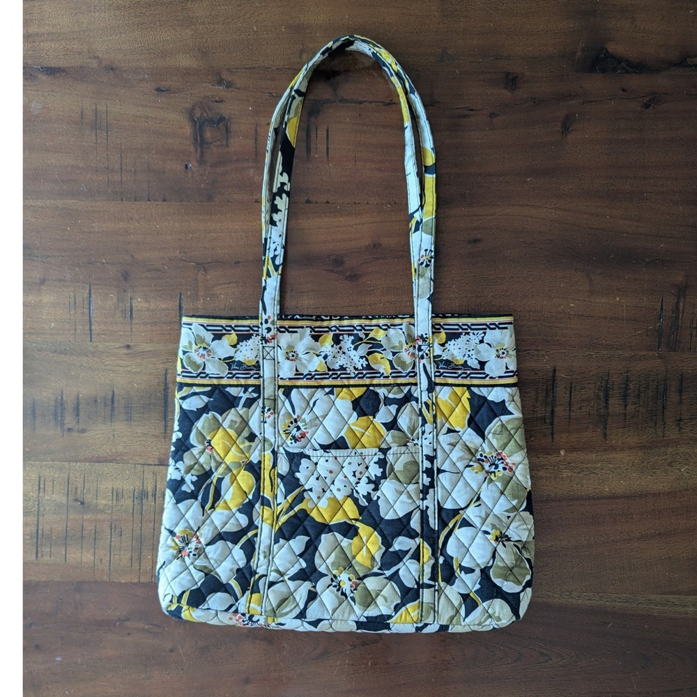 Vera Bradley Tote Bag Yellow Black Dogwood Floral Quilted Boho Cottagecore‎ Med